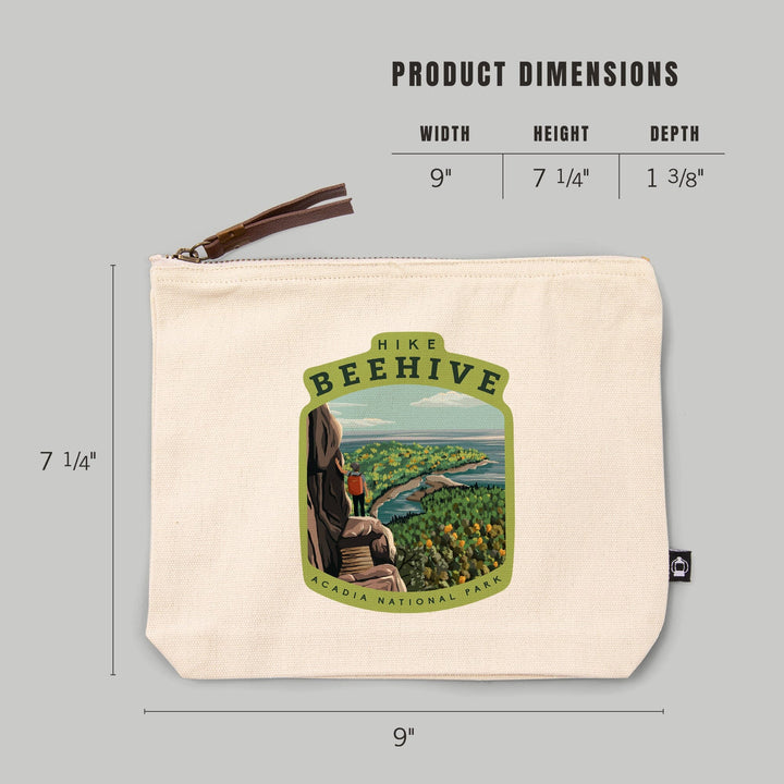 Acadia National Park, Maine, Hike Beehive, Summer, Illustration,, Organic Cotton Zipper Pouch, Go Bag Go Bag Lantern Press 