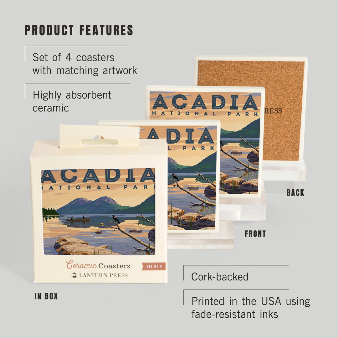 Acadia National Park, Maine, Jordan Pond Illustration, Coasters Coasters Lantern Press 