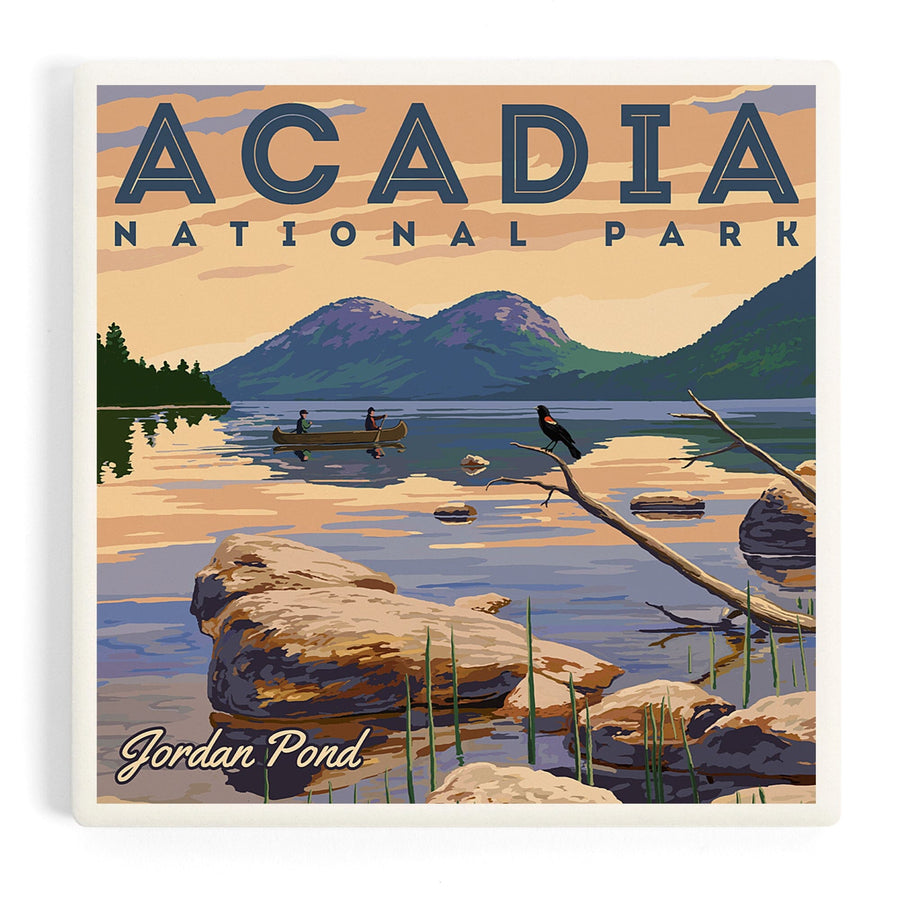 Acadia National Park, Maine, Jordan Pond Illustration, Coasters Coasters Lantern Press 