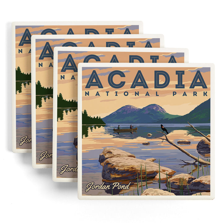 Acadia National Park, Maine, Jordan Pond Illustration, Coasters Coasters Lantern Press 