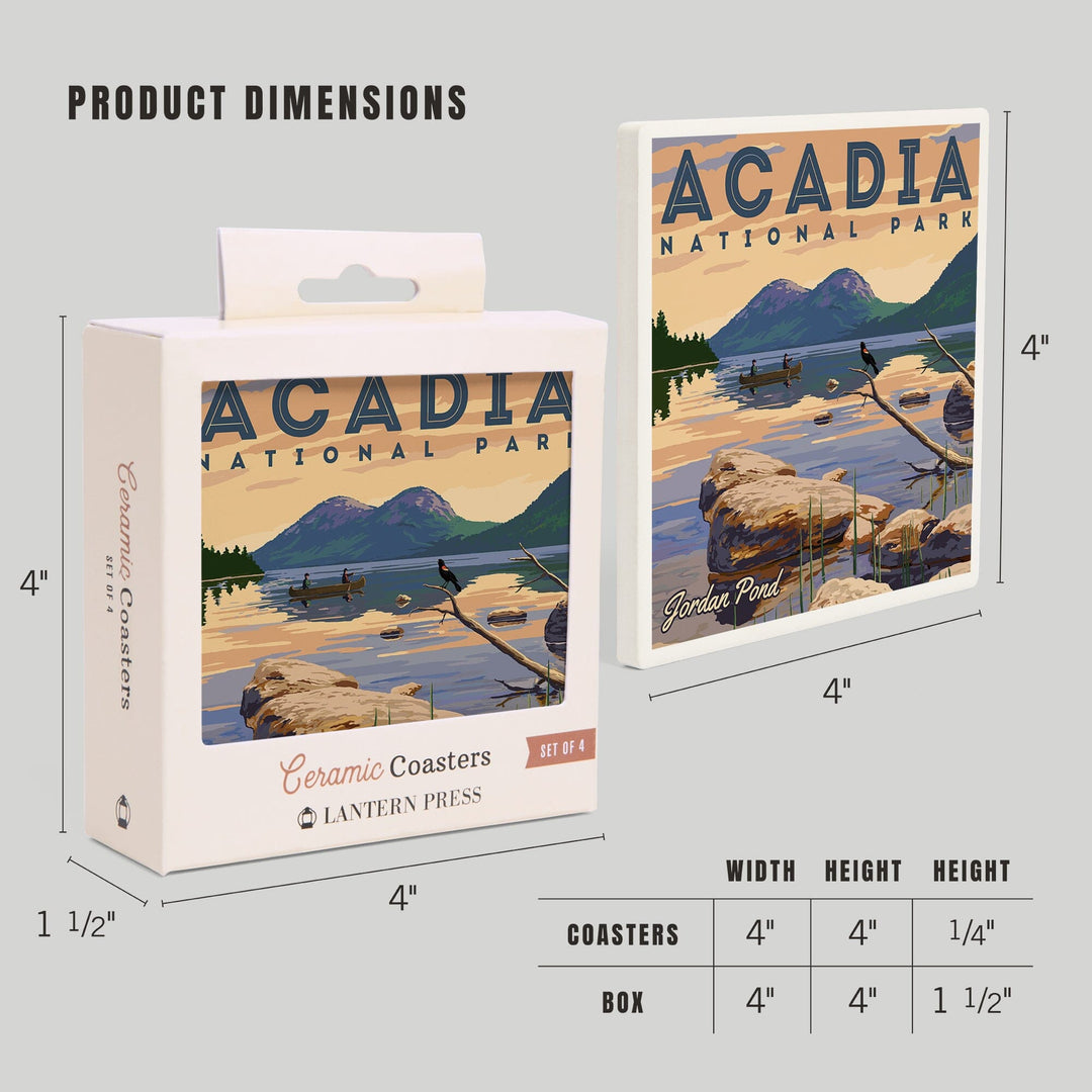 Acadia National Park, Maine, Jordan Pond Illustration, Coasters Coasters Lantern Press 