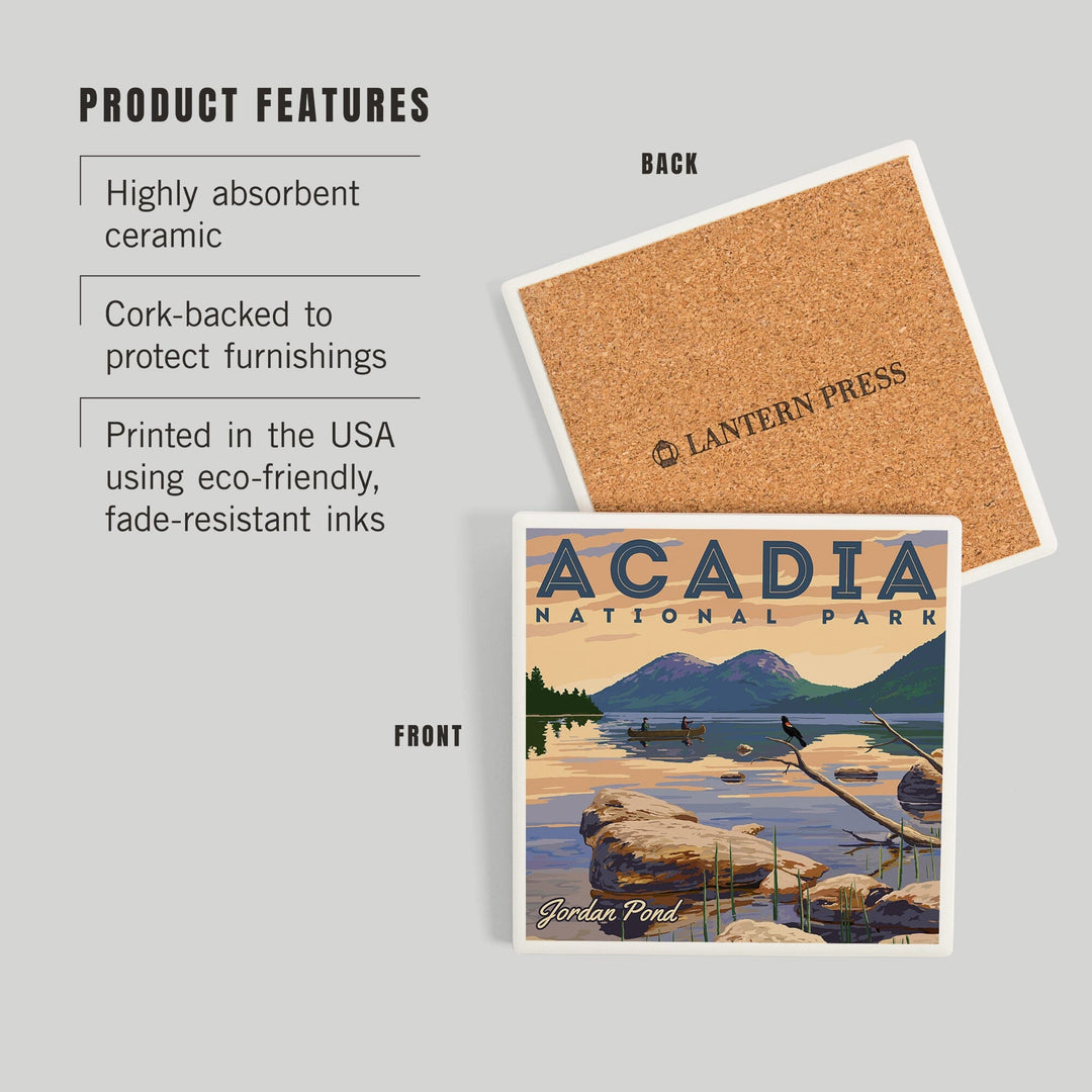 Acadia National Park, Maine, Jordan Pond Illustration, Coasters Coasters Lantern Press 