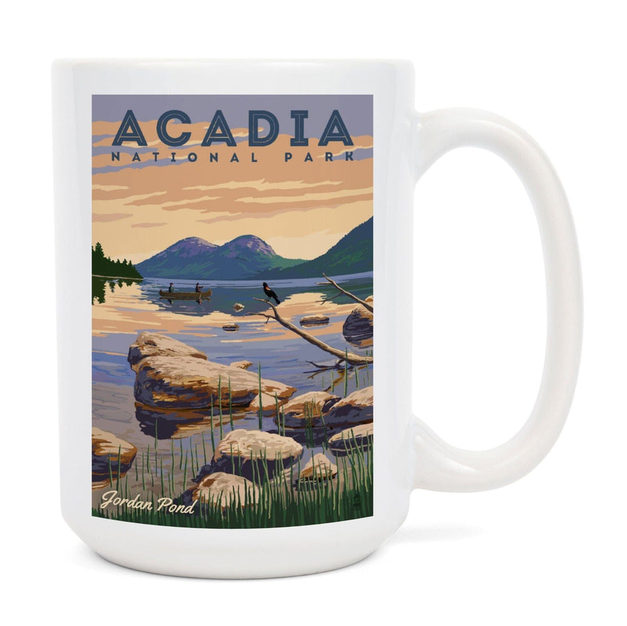 Acadia National Park, Maine, Jordan Pond Illustration, Lantern Press Artwork, Ceramic Mug Mugs Lantern Press 