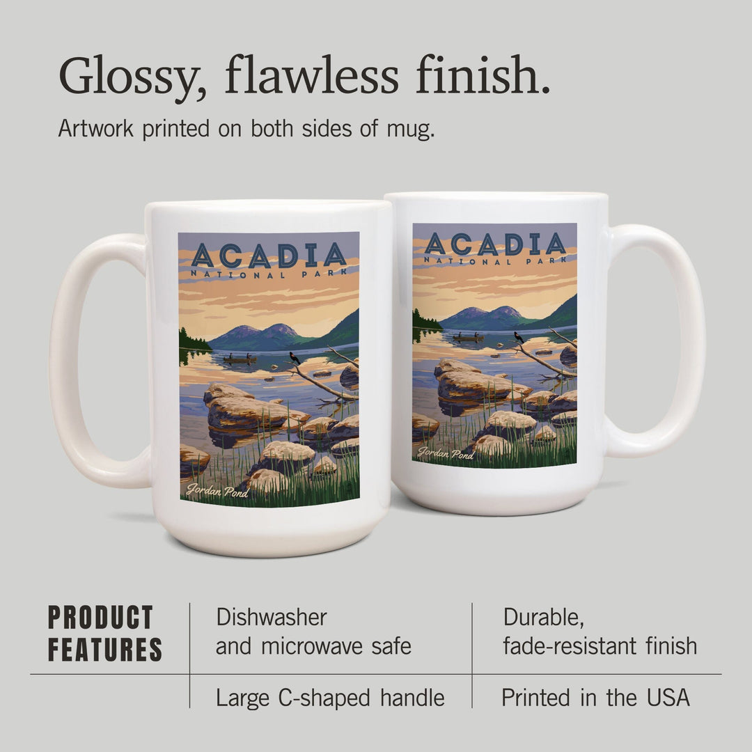 Acadia National Park, Maine, Jordan Pond Illustration, Lantern Press Artwork, Ceramic Mug Mugs Lantern Press 