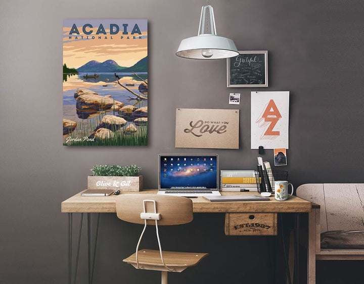 Acadia National Park, Maine, Jordan Pond Illustration, Lantern Press Artwork, Stretched Canvas Canvas Lantern Press 