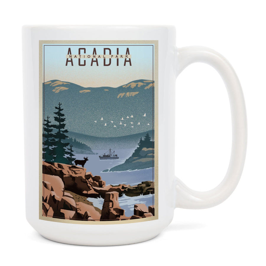 Acadia National Park, Maine, Lithograph, Lantern Press Artwork, Ceramic Mug Mugs Lantern Press 