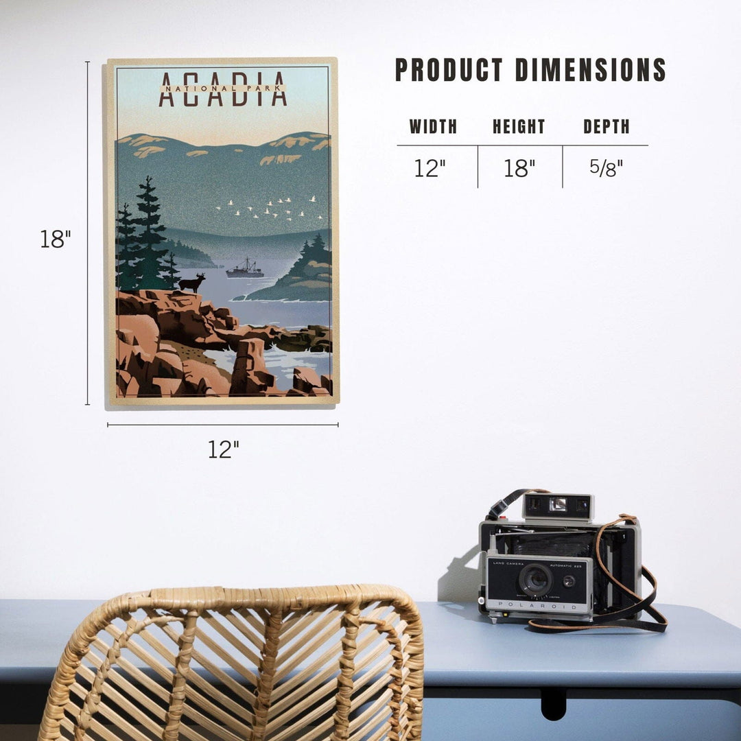 Acadia National Park, Maine, Lithograph, Lantern Press Artwork, Wood Signs and Postcards Wood Lantern Press 