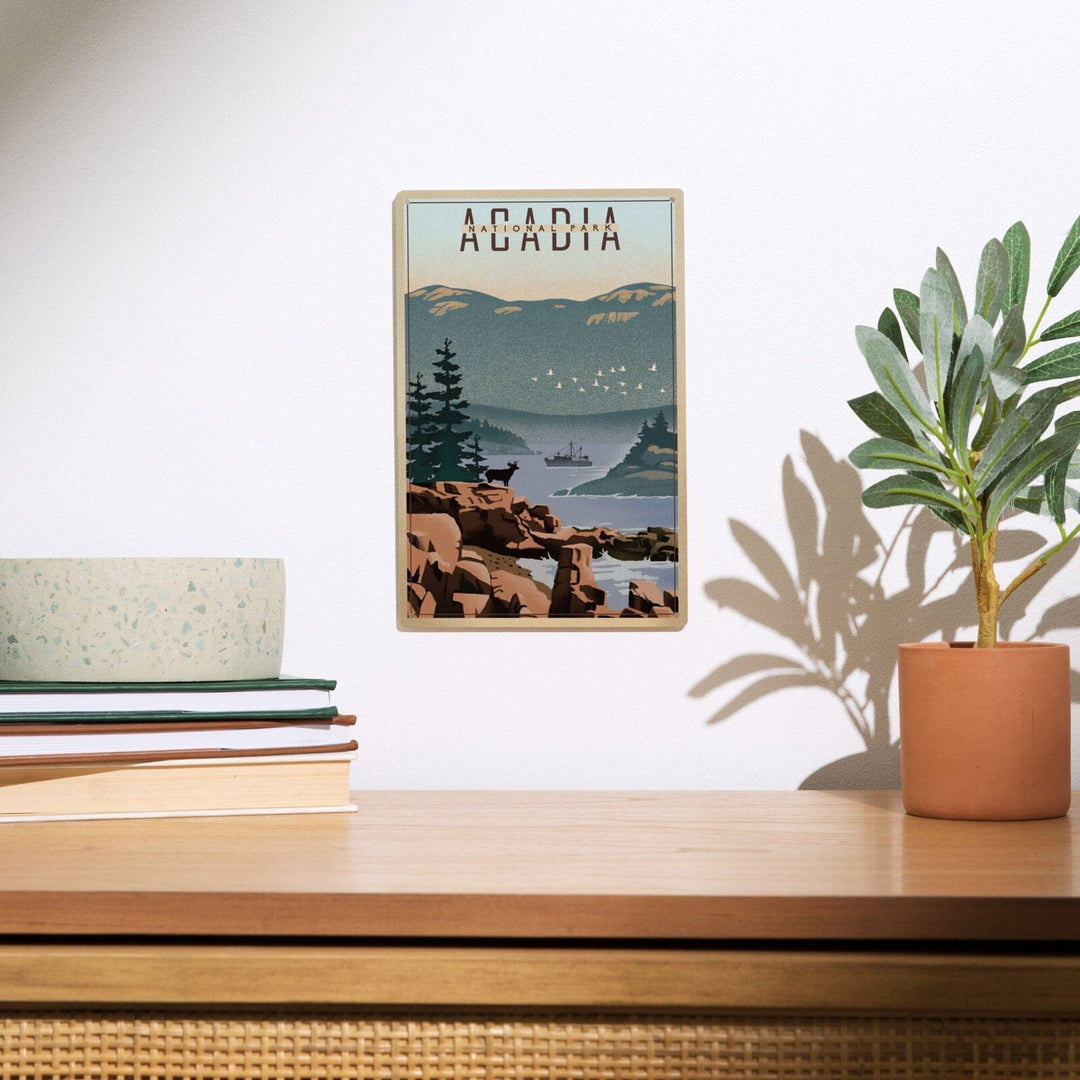 Acadia National Park, Maine, Lithograph, Lantern Press Artwork, Wood Signs and Postcards Wood Lantern Press 