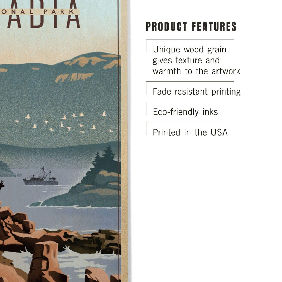 Acadia National Park, Maine, Lithograph, Lantern Press Artwork, Wood Signs and Postcards Wood Lantern Press 