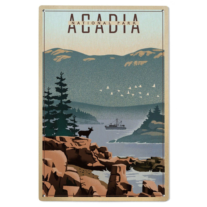 Acadia National Park, Maine, Lithograph, Lantern Press Artwork, Wood Signs and Postcards Wood Lantern Press 