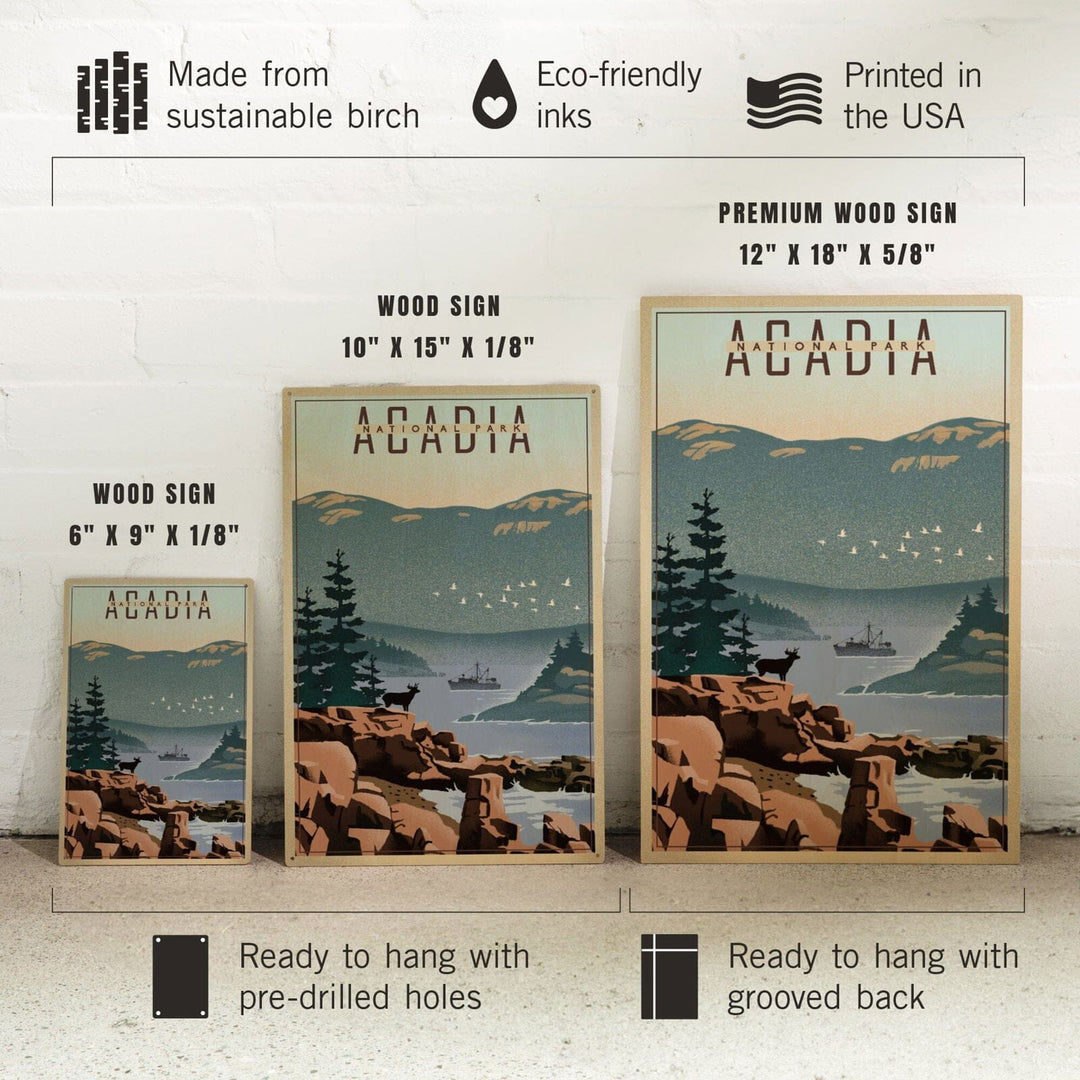 Acadia National Park, Maine, Lithograph, Lantern Press Artwork, Wood Signs and Postcards Wood Lantern Press 