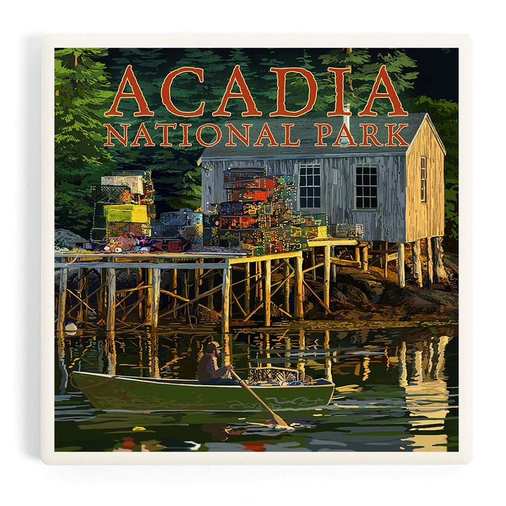 Acadia National Park, Maine, Lobster Shack, Coasters Coasters Lantern Press Coaster 