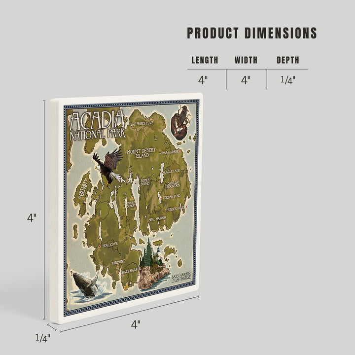 Acadia National Park, Maine, Map, Coasters Coasters Lantern Press 