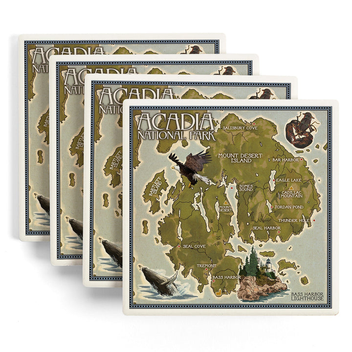 Acadia National Park, Maine, Map, Coasters Coasters Lantern Press 