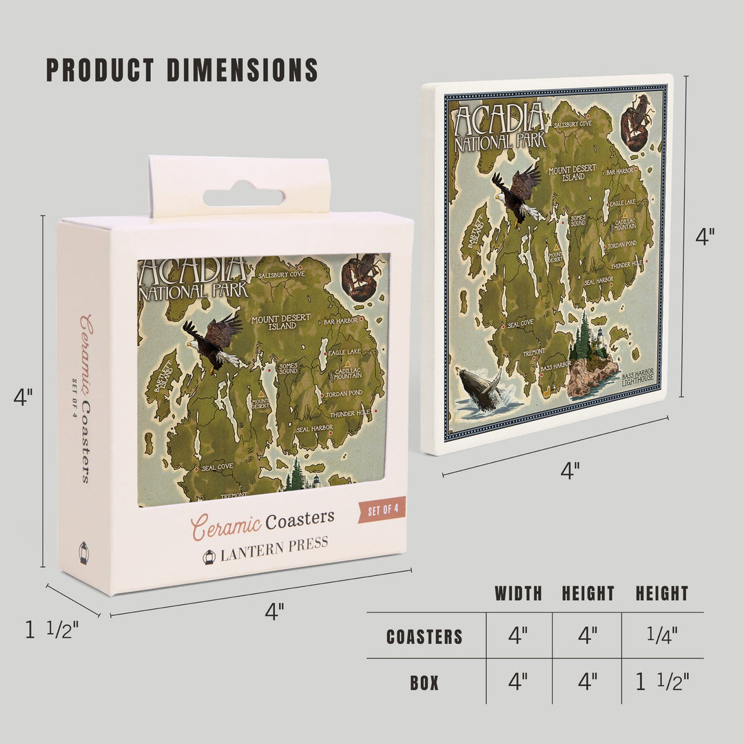 Acadia National Park, Maine, Map, Coasters Coasters Lantern Press 