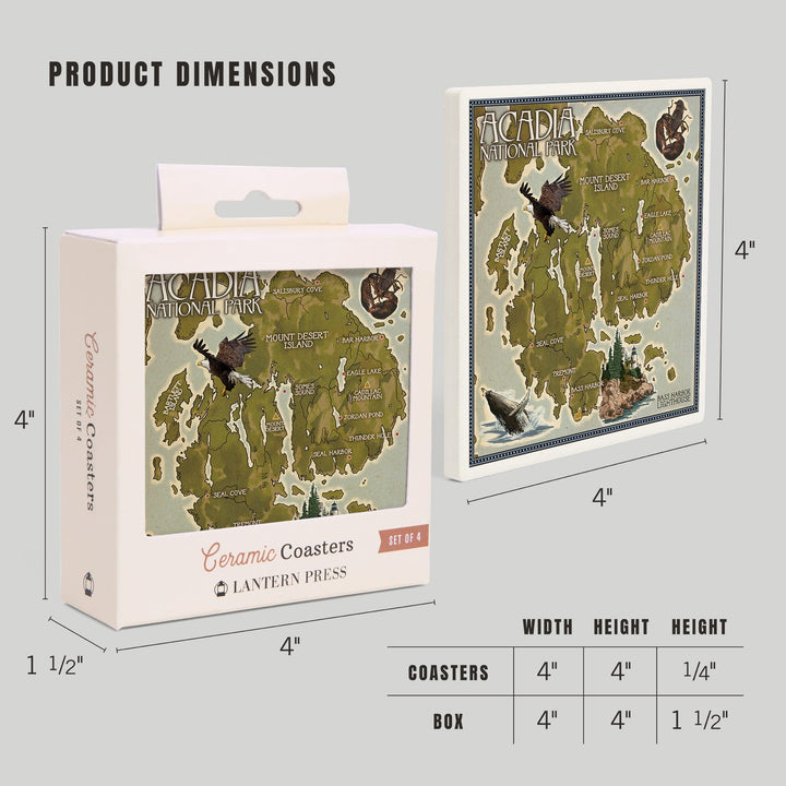 Acadia National Park, Maine, Map, Coasters Coasters Lantern Press 