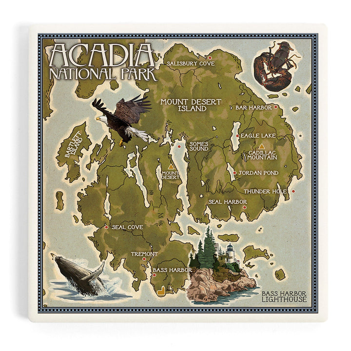 Acadia National Park, Maine, Map, Coasters Coasters Lantern Press Coaster 