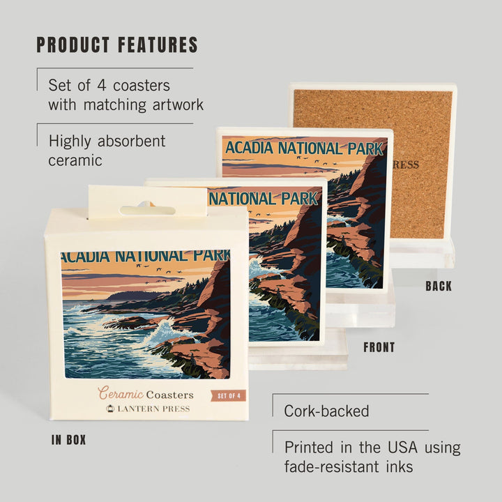 Acadia National Park, Maine, Mount Desert Island, Coasters Coasters Lantern Press 