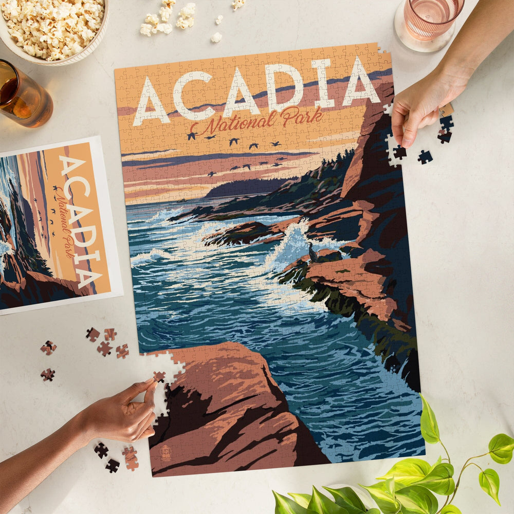 Acadia National Park, Maine, Mount Desert Island Illustration, Jigsaw Puzzle Puzzle Lantern Press 