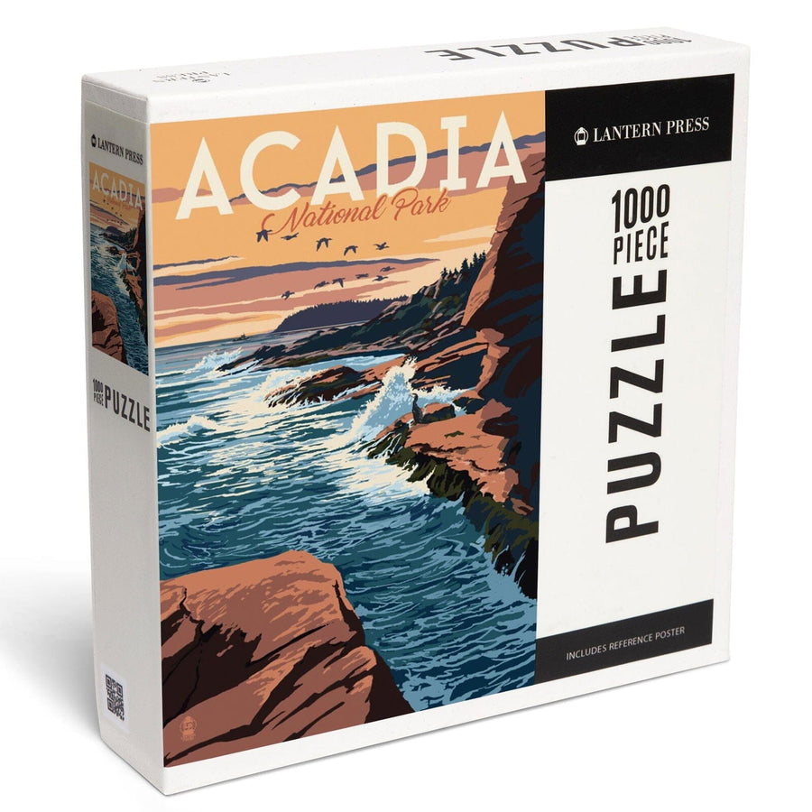 Acadia National Park, Maine, Mount Desert Island Illustration, Jigsaw Puzzle Puzzle Lantern Press 