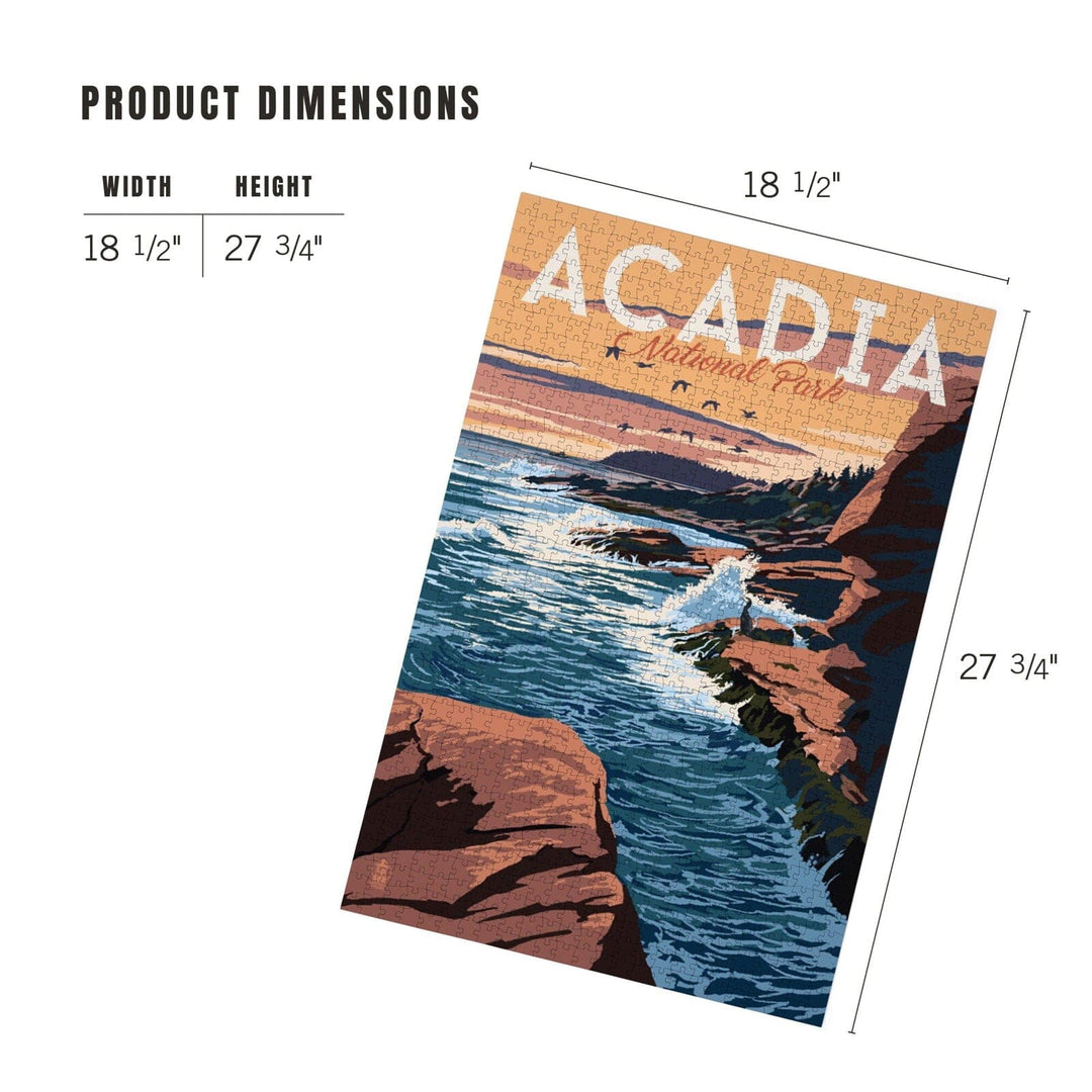 Acadia National Park, Maine, Mount Desert Island Illustration, Jigsaw Puzzle Puzzle Lantern Press 