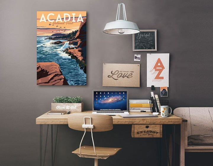 Acadia National Park, Maine, Mount Desert Island Illustration, Lantern Press Artwork, Stretched Canvas Canvas Lantern Press 