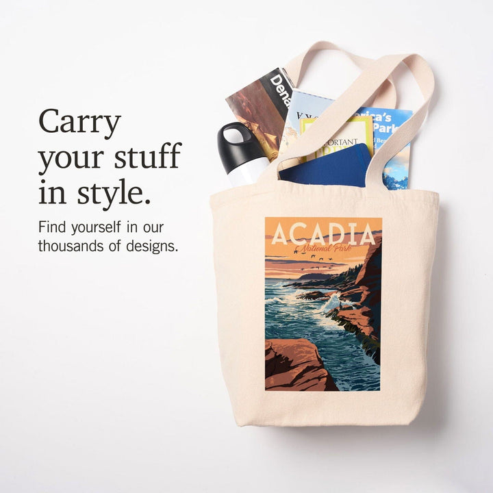 Acadia National Park, Maine, Mount Desert Island Illustration, Lantern Press Artwork, Tote Bag Totes Lantern Press 