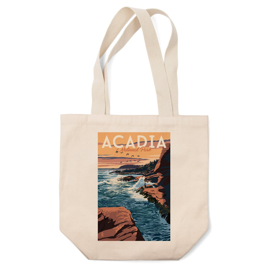 Acadia National Park, Maine, Mount Desert Island Illustration, Lantern Press Artwork, Tote Bag Totes Lantern Press 