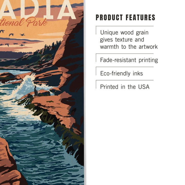 Acadia National Park, Maine, Mount Desert Island Illustration, Lantern Press Artwork, Wood Signs and Postcards Wood Lantern Press 