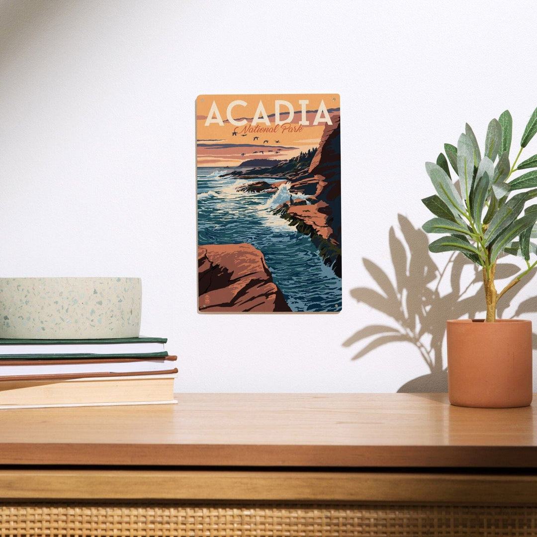 Acadia National Park, Maine, Mount Desert Island Illustration, Lantern Press Artwork, Wood Signs and Postcards Wood Lantern Press 