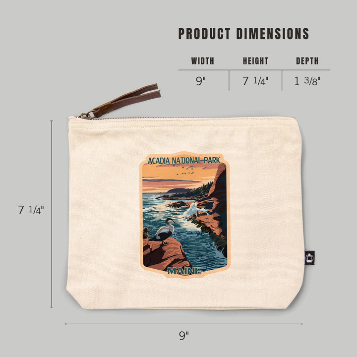 Acadia National Park, Maine, Mount Desert Island With Bird,, Organic Cotton Zipper Pouch, Go Bag Go Bag Lantern Press 