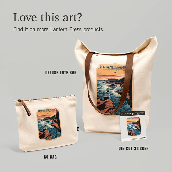 Acadia National Park, Maine, Mount Desert Island With Bird,, Organic Cotton Zipper Pouch, Go Bag Go Bag Lantern Press 