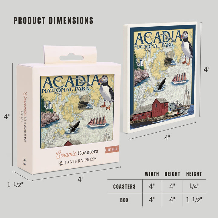 Acadia National Park, Maine, Nautical Chart, Coasters Coasters Lantern Press 