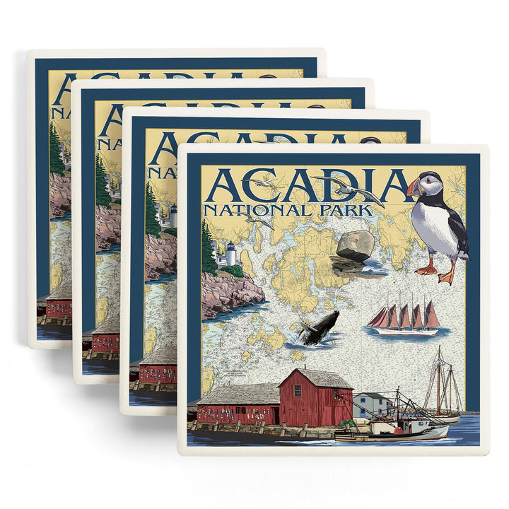 Acadia National Park, Maine, Nautical Chart, Coasters Coasters Lantern Press 