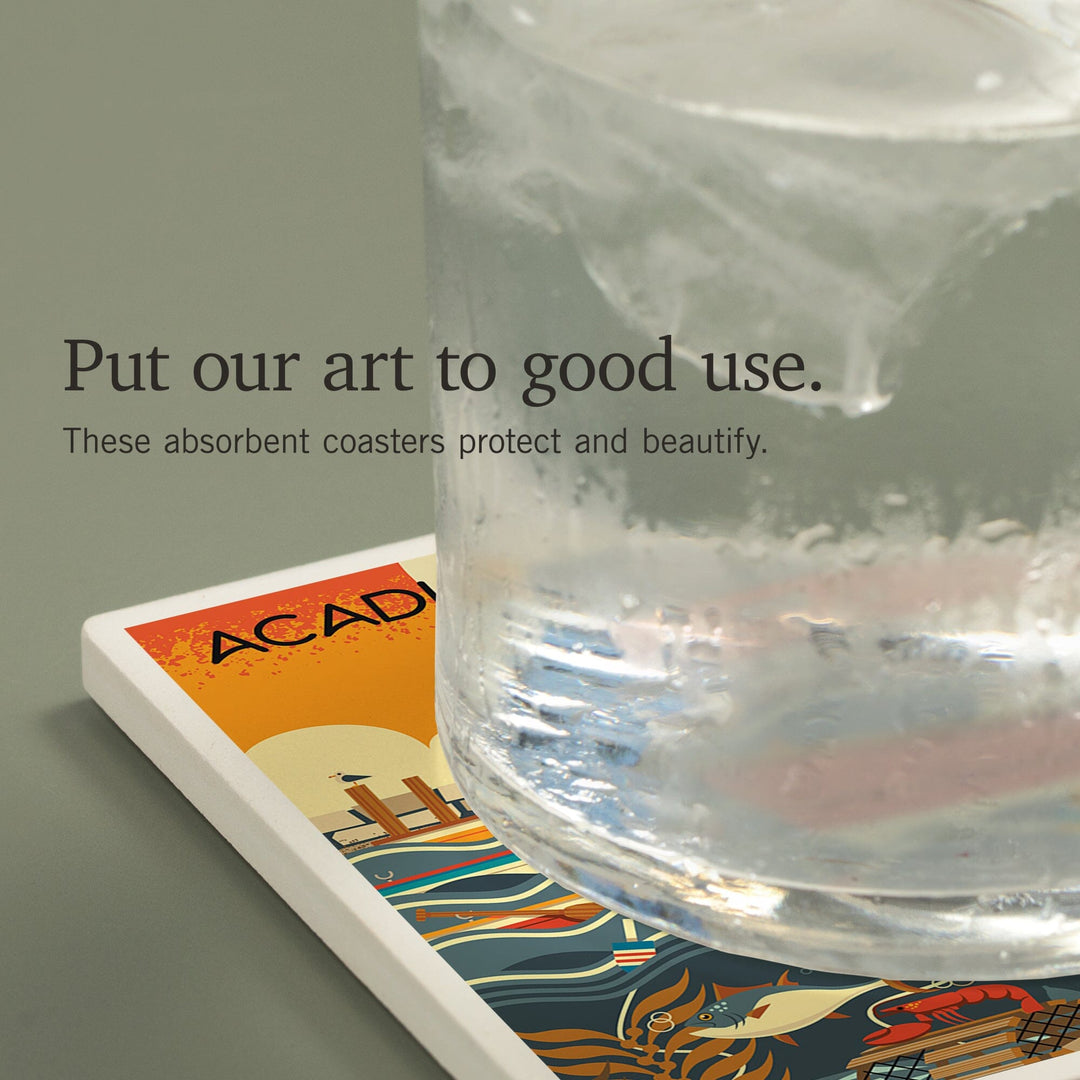 Acadia National Park, Maine, Nautical Geometric, Coasters Coasters Lantern Press 