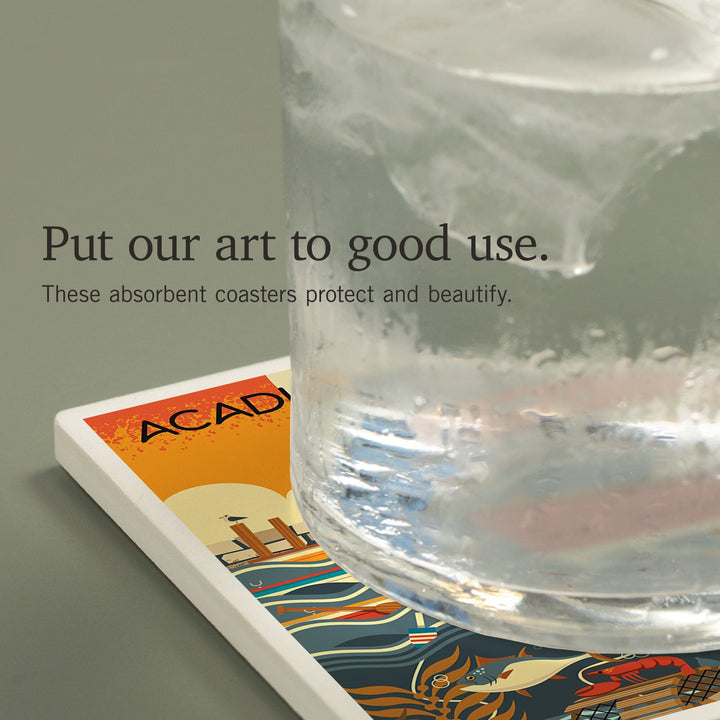 Acadia National Park, Maine, Nautical Geometric, Coasters Coasters Lantern Press 
