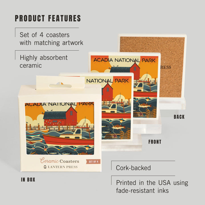 Acadia National Park, Maine, Nautical Geometric, Coasters Coasters Lantern Press 