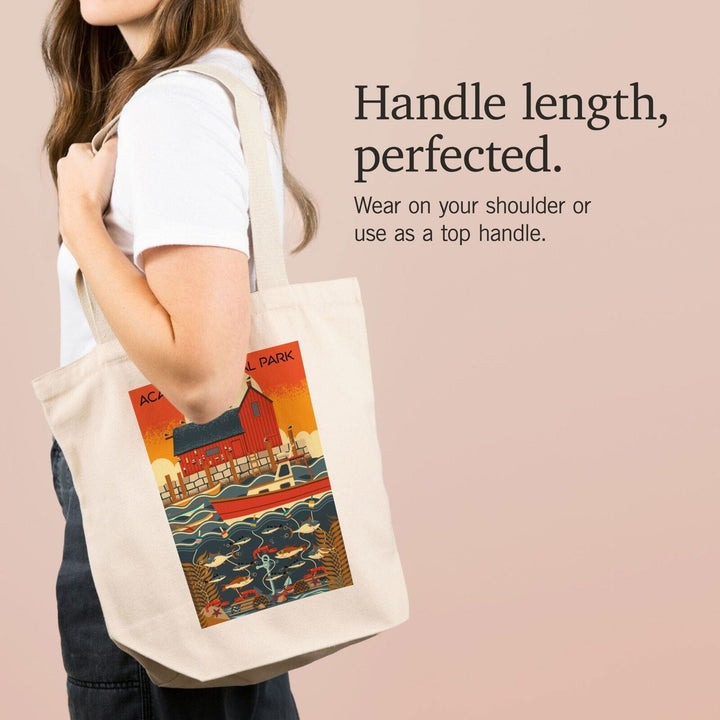 Acadia National Park, Maine, Nautical Geometric, Lantern Press Artwork, Tote Bag Totes Lantern Press 