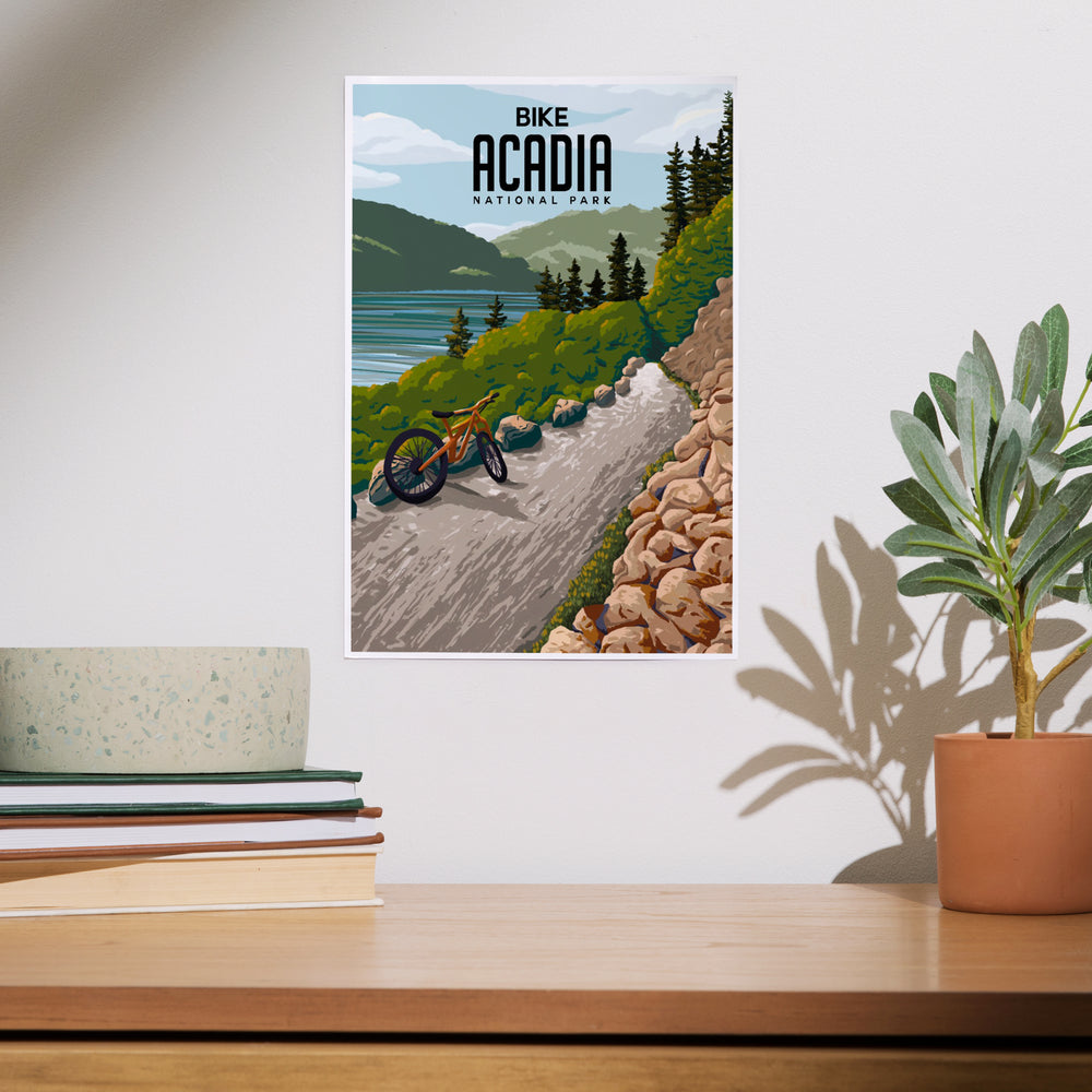Acadia National Park, Maine, Painterly, Biking River Path, Art & Giclee Prints Art Lantern Press 