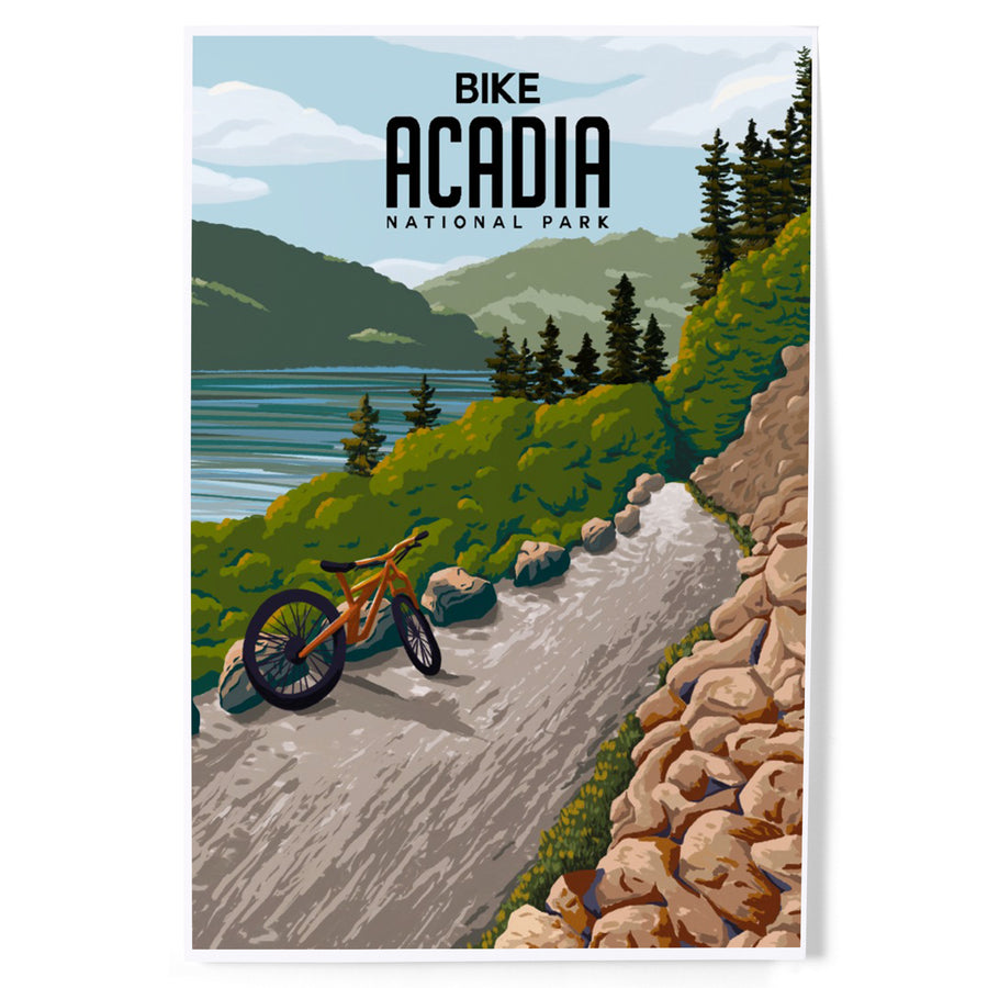 Acadia National Park, Maine, Painterly, Biking River Path, Art & Giclee Prints Art Lantern Press 