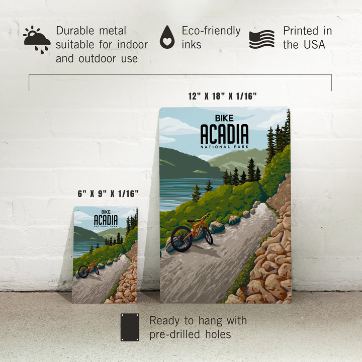 Acadia National Park, Maine, Painterly, Biking River Path, Metal Signs Metal Lantern Press 