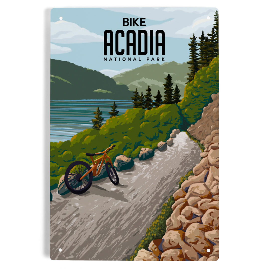 Acadia National Park, Maine, Painterly, Biking River Path, Metal Signs Metal Lantern Press 