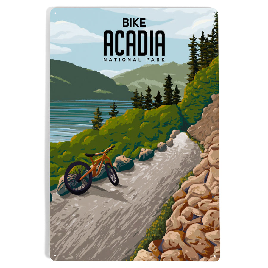 Acadia National Park, Maine, Painterly, Biking River Path, Metal Signs Metal Lantern Press 