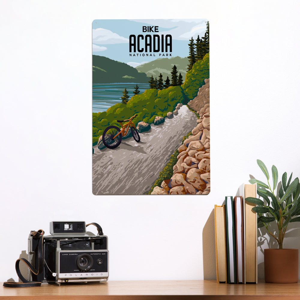 Acadia National Park, Maine, Painterly, Biking River Path, Metal Signs Metal Lantern Press 
