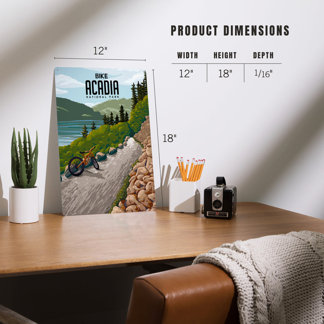Acadia National Park, Maine, Painterly, Biking River Path, Metal Signs Metal Lantern Press 