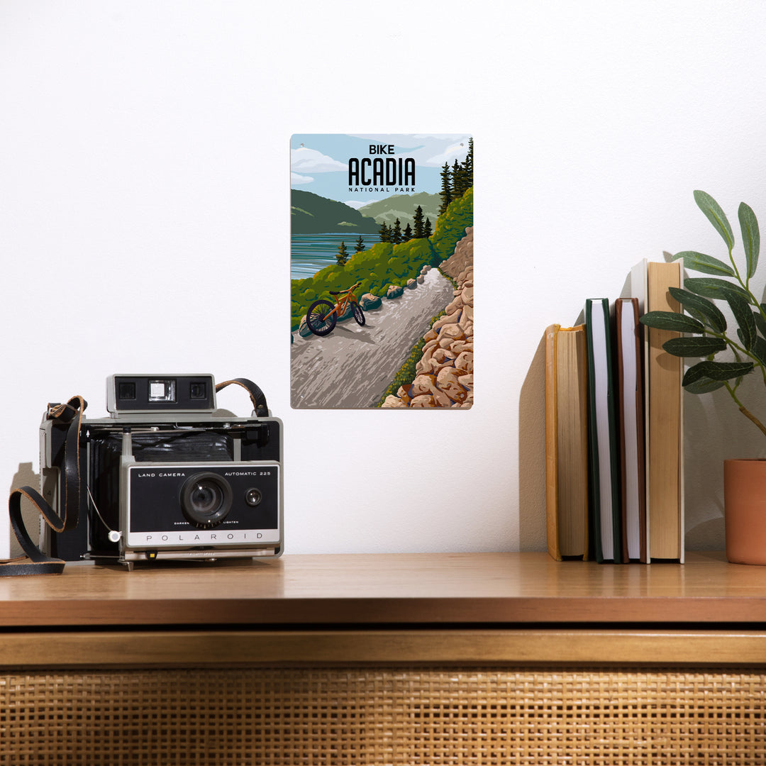 Acadia National Park, Maine, Painterly, Biking River Path, Metal Signs Metal Lantern Press 