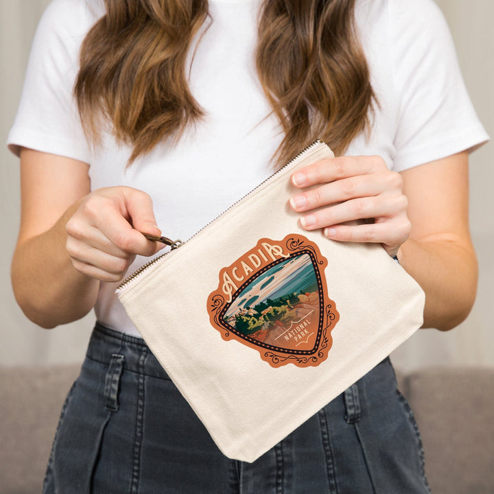 Acadia National Park, Maine, Painterly National Park Series,, Organic Cotton Zipper Pouch, Go Bag Go Bag Lantern Press 