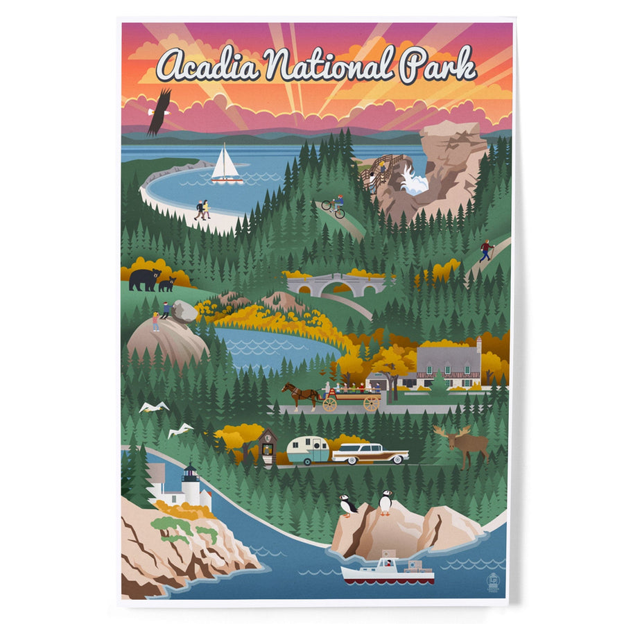 Acadia National Park, Maine, Retro View, Art & Giclee Prints Art Lantern Press 