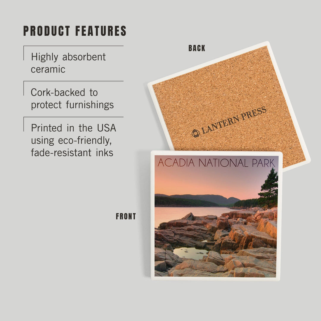 Acadia National Park, Maine, Rocks and Water, Coasters Coasters Lantern Press 