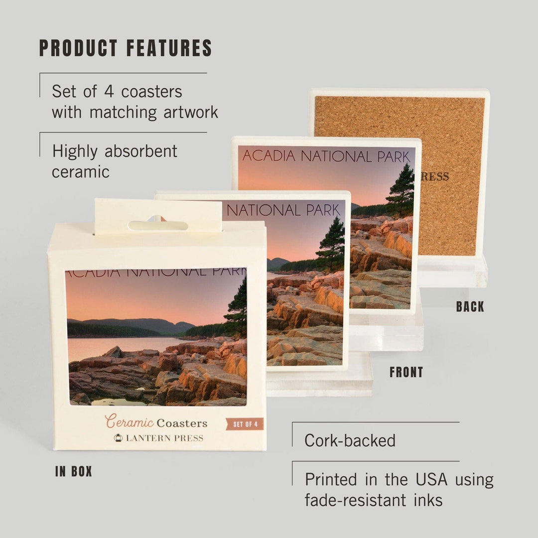 Acadia National Park, Maine, Rocks and Water, Lantern Press Photography, Coaster Set Coasters Lantern Press 